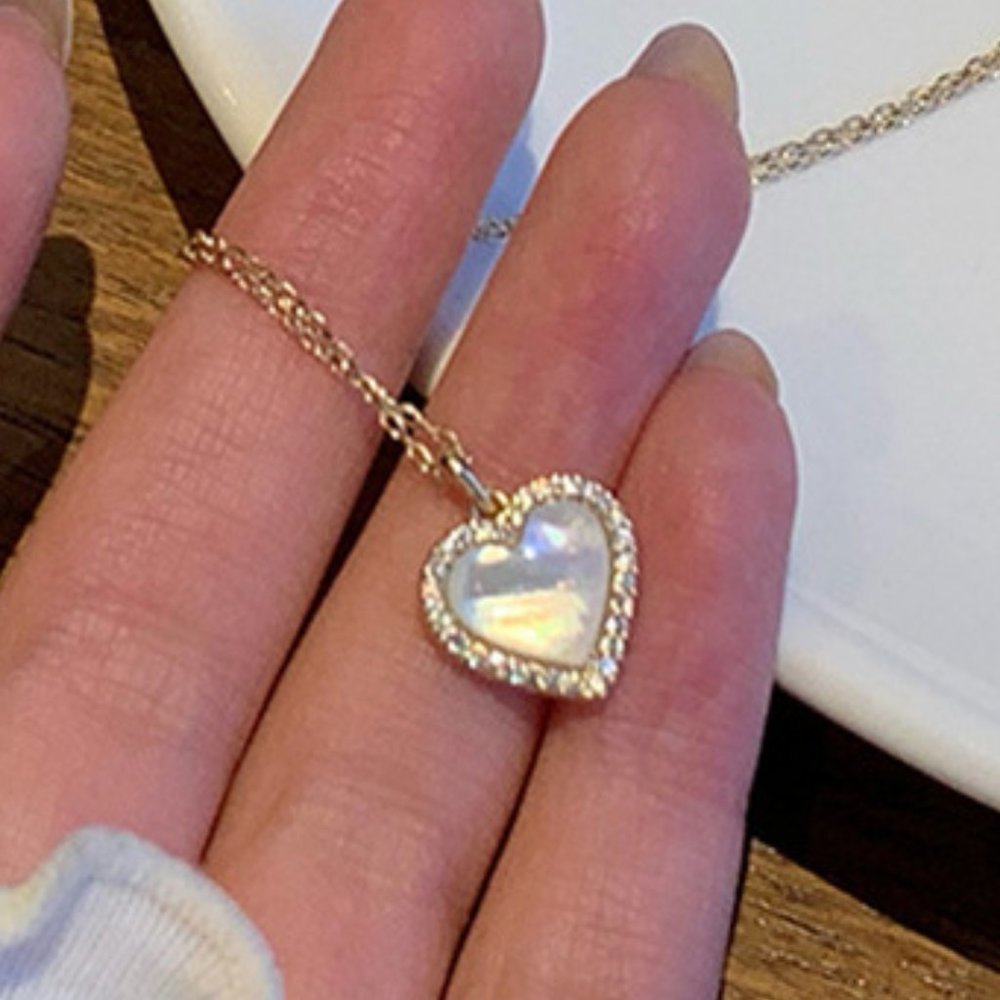 #NEW 925 Sterling Silver Diamond Halo Heart Necklace